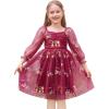imageIDOPIP Toddler Baby Girls Dresses Long Puff Sleeve Pageant Mesh Tutu Dress Infant Wedding Baptism Photo Shoot Tulle DressWine Red Floral