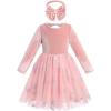 imageIDOPIP Toddler Baby Girls Embroidery Velvet Tutu Dress with Headband Outfit Long Sleeve Fall Princess Birthday Party DressesPink