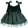 imageIDOPIP Toddler Baby Girls Sequin Velvet Tutu Dress Bowknot Princess Christmas Birthday Party Dresses Fall Winter ClothesGreen