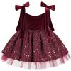 imageIDOPIP Toddler Baby Girls Sequin Velvet Tutu Dress Bowknot Princess Christmas Birthday Party Dresses Fall Winter ClothesWine Red