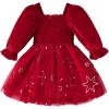 imageIDOPIP Toddler Baby Girls Velvet Tutu Dress Smocked Snowflake Christmas Princess Birthday Party Dress Fall Winter ClothesRed