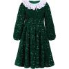 imageIDOPIP Toddler Girls Sparkle Sequins Velvet Dress Princess Birthday Party Christmas Dresses Winter Long Sleeve Glitters DressGreen