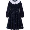 imageIDOPIP Toddler Girls Sparkle Sequins Velvet Dress Princess Birthday Party Christmas Dresses Winter Long Sleeve Glitters DressNavy Blue