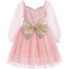 imageIDOPIP Toddler Girls Sparkly Dresses Sequin Bowknot Pageant Birthday Party Dress Glitter Mesh Long Sleeve Fall Dress ClothesPink