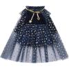 imageIDOPIP Toddler Girls Velvet Romper Dress with Cloak Cape Outfit Princess Star Glitters Tulle Dress Cute Christmas Party GownNavy Blue