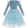 imageIDOPIP Velvet Tutu Dress for Girls Christmas Sparkle Star Winter Birthday Party Long Sleeve Mesh RuffleBlue