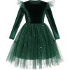 imageIDOPIP Velvet Tutu Dress for Girls Christmas Sparkle Star Winter Birthday Party Long Sleeve Mesh RuffleGreen