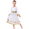 imageLittle Big Girls Metallic Gold Praise Dance Dress with Sequins Waistband Bell Long Sleeve Liturgical Worship Church Dress Loose Fit Full Length Maxi Swing Gown Tunic Circle Skirt Dancewear White 78Y