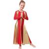 imageMetallic Gold Praise Dance Dresses for Girls Kids Liturgical Lyrical Color Block Worship Dress Loose Fit Full Length Swing Gown Ruffle Tunic Circle Skirt Christian Church Ballet Dancewear Red 910Y