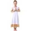 imagePraise Dance Dresses for Girls Kids Metallic Gold Color Block Long Sleeve Liturgical Lyrical Robe Loose Fit Full Length Maxi Swing Gown Ruffle Tunic Circle Skirt Worship Ballet Dancewear White 1314Y