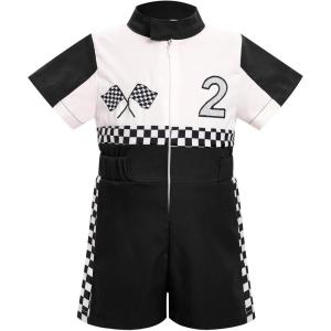 imageIDOPIP Baby Boys 1st 2nd Birthday Outfit Race Car Driver Romper Girls Boy Racer Jumpsuit Racing Suit Toddler Dress up CostumeBlack 2nd