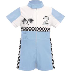 imageIDOPIP Baby Boys 1st 2nd Birthday Outfit Race Car Driver Romper Girls Boy Racer Jumpsuit Racing Suit Toddler Dress up CostumeBlue 2nd