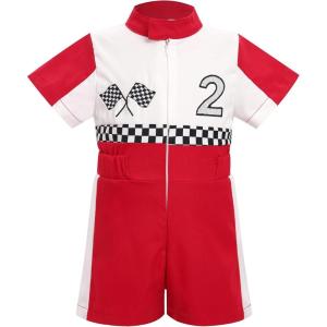 imageIDOPIP Baby Boys 1st 2nd Birthday Outfit Race Car Driver Romper Girls Boy Racer Jumpsuit Racing Suit Toddler Dress up CostumeRed 2nd