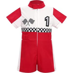 imageIDOPIP Baby Boys 1st 2nd Birthday Outfit Race Car Driver Romper Girls Boy Racer Jumpsuit Racing Suit Toddler Dress up CostumeRed