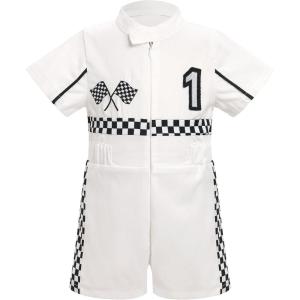 imageIDOPIP Baby Boys 1st 2nd Birthday Outfit Race Car Driver Romper Girls Boy Racer Jumpsuit Racing Suit Toddler Dress up CostumeWhite