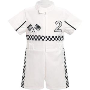 imageIDOPIP Baby Boys 1st 2nd Birthday Outfit Race Car Driver Romper Girls Boy Racer Jumpsuit Racing Suit Toddler Dress up CostumeWhite 2nd
