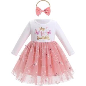 imageIDOPIP Baby Girls 1st Birthday Outfit Embroidery Flower Tulle Tutu Princess Pageant Party Dress Headband Set for Cake SmashDusty Pink