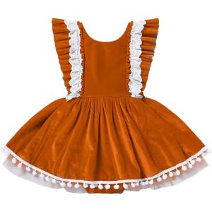 imageIDOPIP Baby Girls Velvet Dress Ruffle Lace Romper Tutu Dress Christmas Birthday Outfits Infant Princess Party Pageant DressesOrange