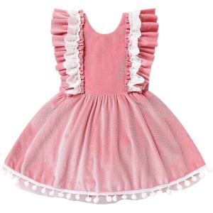 imageIDOPIP Baby Girls Velvet Dress Ruffle Lace Romper Tutu Dress Christmas Birthday Outfits Infant Princess Party Pageant DressesPink
