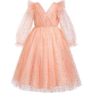 imageIDOPIP Princess Dress for Girls Sparkle Star Pageant Mesh Dress Formal Birthday Prom Gown Glitter Christening Tulle DressStar Print