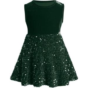 imageIDOPIP Sequin Velvet Dress for Baby Girls Toddler First Christmas Birthday Party Dresses Princess Pageant Fall Winter ClothesGreen