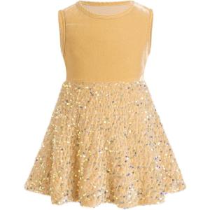 imageIDOPIP Sequin Velvet Dress for Baby Girls Toddler First Christmas Birthday Party Dresses Princess Pageant Fall Winter ClothesKhaki