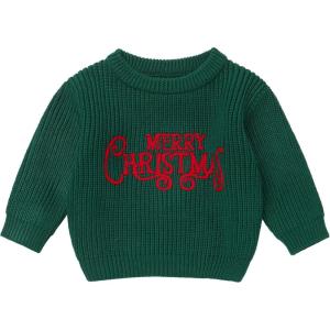 imageIDOPIP Toddler Baby Girls Christmas Outfit Boho Embroidery Sweater Top Crewneck Knit Pullover Sweatshirt Fall Winter ClothesGreen