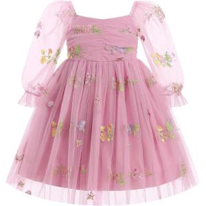 imageIDOPIP Toddler Baby Girls Dresses Long Puff Sleeve Pageant Mesh Tutu Dress Infant Wedding Baptism Photo Shoot Tulle DressDusty Pink Floral