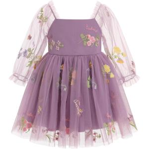 imageIDOPIP Toddler Baby Girls Dresses Long Puff Sleeve Pageant Mesh Tutu Dress Infant Wedding Baptism Photo Shoot Tulle DressDusty Purple