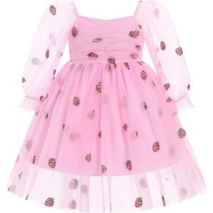 imageIDOPIP Toddler Baby Girls Dresses Long Puff Sleeve Pageant Mesh Tutu Dress Infant Wedding Baptism Photo Shoot Tulle DressPink Berry