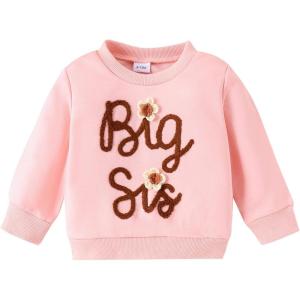 imageIDOPIP Toddler Baby Girls First Birthday Outfit Boho Embroidery One Sweater Top Knit Pullover Sweatshirt Fall Winter ClothesPink  Big Sis