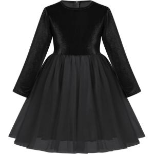 imageIDOPIP Toddler Baby Girls Velvet Tutu Dress Tulle Long Sleeve Christmas Birthday Party Wedding Dresses Fall Winter ClothesBlack