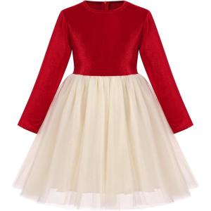 imageIDOPIP Toddler Baby Girls Velvet Tutu Dress Tulle Long Sleeve Christmas Birthday Party Wedding Dresses Fall Winter ClothesRed  Beige