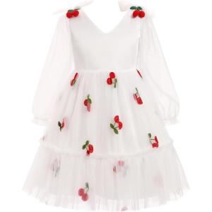 imageIDOPIP Toddler Girls Tutu Dress Mesh Long Sleeve Strawberry Heart Valentine Birthday Party Dresses Pageant Ruffle Tulle GownWhite Cherry