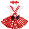 imageIDOPIP Baby Girls 1st Birthday Outfit Romper Polka Dot Dress Suspender Tutu Skirt Headband 3Pcs Clothes Set for Photo ShootWhite  Red
