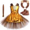 imageIDOPIP Kids Girls Halloween Dress up Costume Princess Birthday Party Tutu Dress with Headwear Accessories for Photo ShootGolden Lion