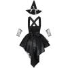 imageIDOPIP Witch Costume for Women Halloween Costume Witch Dress Hat Wristbands 3PCS Adult Witch Dress up Cosplay for Photo ShootBlack