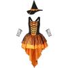 imageIDOPIP Witch Costume for Women Halloween Costume Witch Dress Hat Wristbands 3PCS Adult Witch Dress up Cosplay for Photo ShootOrange
