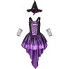 imageIDOPIP Witch Costume for Women Halloween Costume Witch Dress Hat Wristbands 3PCS Adult Witch Dress up Cosplay for Photo ShootPurple