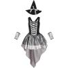 imageIDOPIP Witch Costume for Women Halloween Costume Witch Dress Hat Wristbands 3PCS Adult Witch Dress up Cosplay for Photo ShootSilver