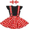 imageIDOPIP Baby Girls 1st Birthday Outfit Romper Polka Dot Dress Suspender Tutu Skirt Headband 3Pcs Clothes Set for Photo ShootBlack  Red