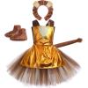 imageIDOPIP Kids Girls Halloween Dress up Costume Princess Birthday Party Tutu Dress with Headwear Accessories for Photo ShootGolden Lion