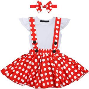 imageIDOPIP Baby Girls 1st Birthday Outfit Romper Polka Dot Dress Suspender Tutu Skirt Headband 3Pcs Clothes Set for Photo ShootWhite  Red