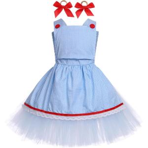 imageIDOPIP Kids Girls Halloween Dress up Costume Princess Birthday Party Tutu Dress with Headwear Accessories for Photo ShootBlue Plaid