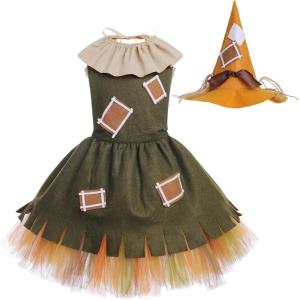 imageIDOPIP Kids Girls Halloween Dress up Costume Princess Birthday Party Tutu Dress with Headwear Accessories for Photo ShootDark Green