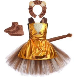 imageIDOPIP Kids Girls Halloween Dress up Costume Princess Birthday Party Tutu Dress with Headwear Accessories for Photo ShootGolden Lion