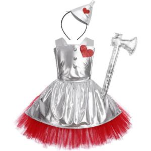 imageIDOPIP Kids Girls Halloween Dress up Costume Princess Birthday Party Tutu Dress with Headwear Accessories for Photo ShootSilver  Red