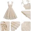 imageIDOPIP Women Vintage Bowknot Swing Dress Elegant Leaf Embroidery Mesh Dress 1950s Retro Cocktail Prom Gown Formal Midi DressApricot