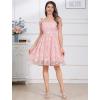 imageIDOPIP Women Vintage Bowknot Swing Dress Elegant Leaf Embroidery Mesh Dress 1950s Retro Cocktail Prom Gown Formal Midi DressPink