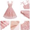 imageIDOPIP Women Vintage Bowknot Swing Dress Elegant Leaf Embroidery Mesh Dress 1950s Retro Cocktail Prom Gown Formal Midi DressPink